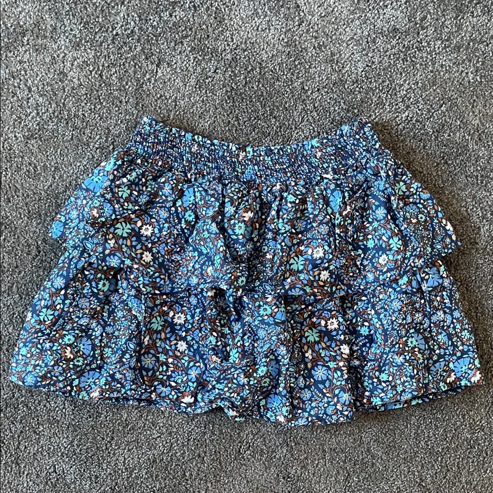 Vineyard Vines Blue Floral Ruffle Mini Skirt | Elastic Waist